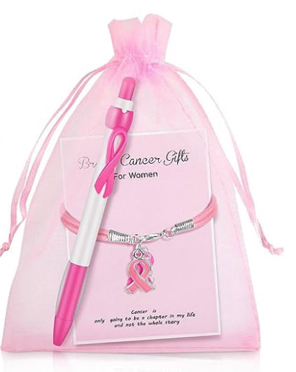 Pre order Breast Cancer Awareness Ribbon Bracelet with Pink Awareness Pen